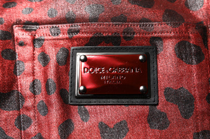Dolce &amp; Gabbana Röda Leopard Bomull Raka Herrjeans