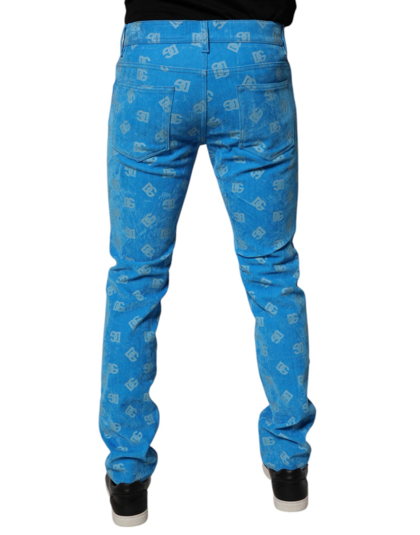 Dolce &amp; Gabbana Blå Logotyp Monogram Bomull Skinny Denim Jeans