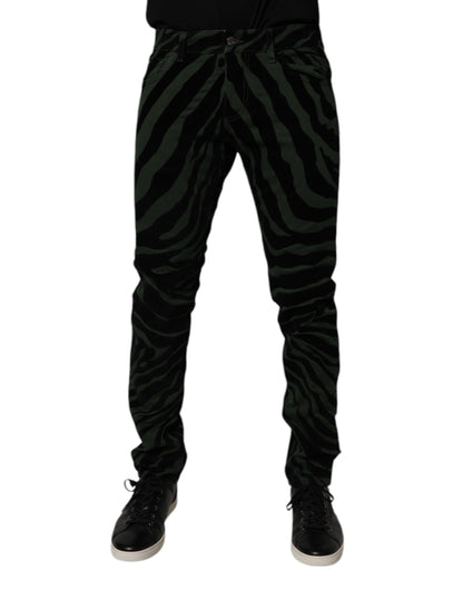 Dolce &amp; Gabbana Svarte Grønne Stripete Bomull Skinny Denim Jeans