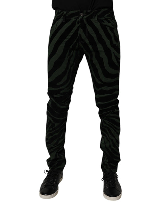 Dolce &amp; Gabbana Svarta Gröna Randiga Bomulls Skinny Denim Jeans