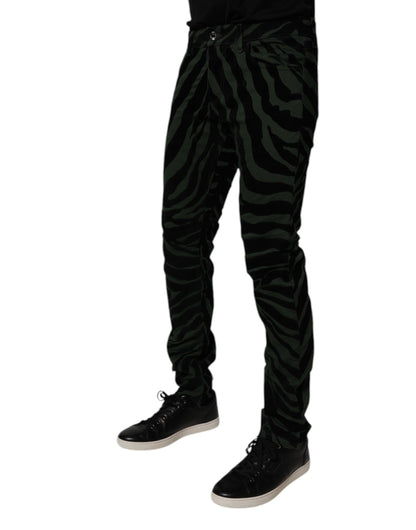 Dolce &amp; Gabbana Svarte Grønne Stripete Bomull Skinny Denim Jeans