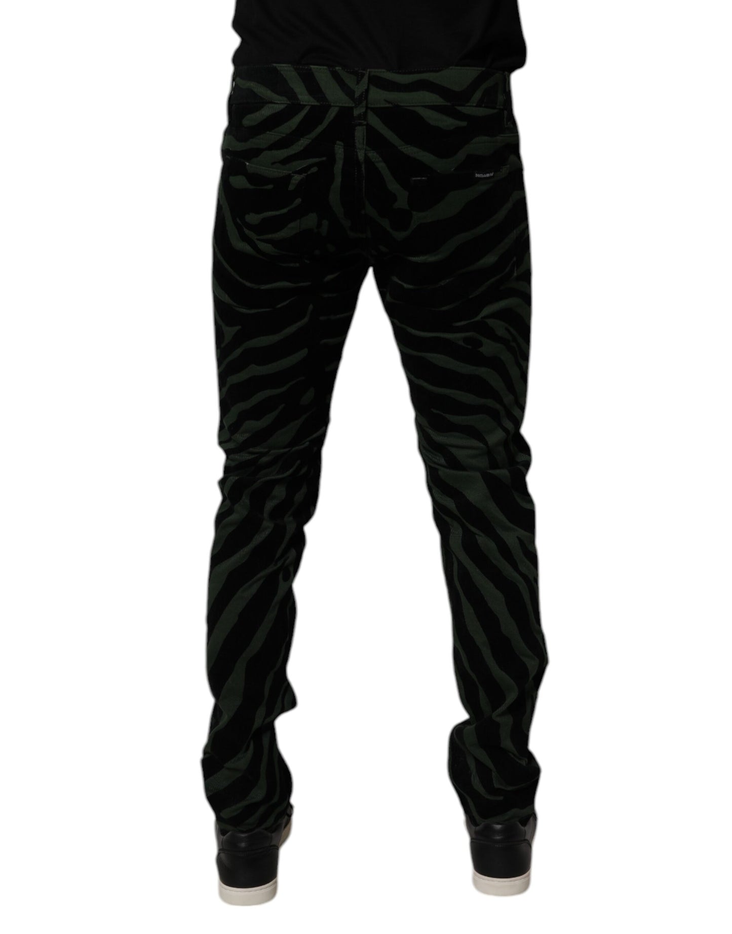 Dolce &amp; Gabbana Svarte Grønne Stripete Bomull Skinny Denim Jeans