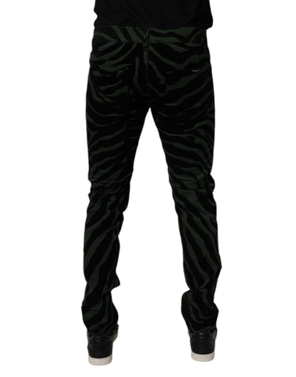 Dolce &amp; Gabbana Svarte Grønne Stripete Bomull Skinny Denim Jeans