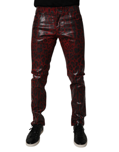 Dolce &amp; Gabbana Röda Leopard Bomull Skinny Herrjeans