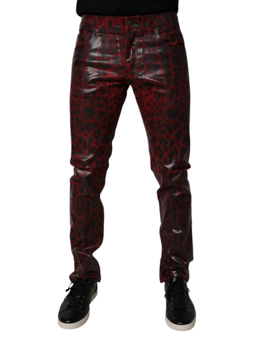 Dolce &amp; Gabbana Röda Leopard Bomull Skinny Herrjeans