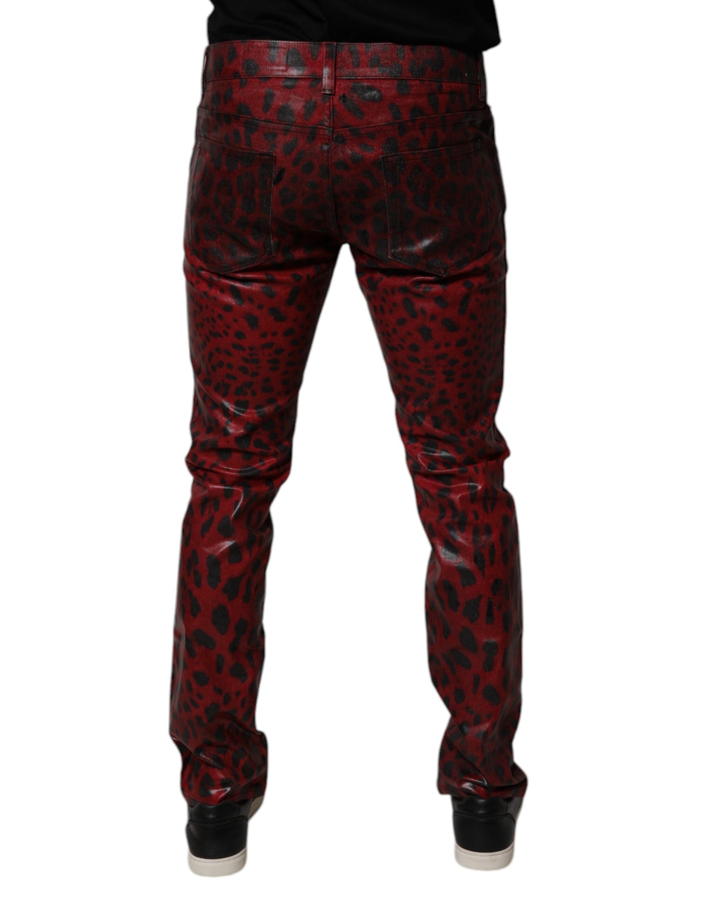 Dolce &amp; Gabbana Röda Leopard Bomull Skinny Herrjeans