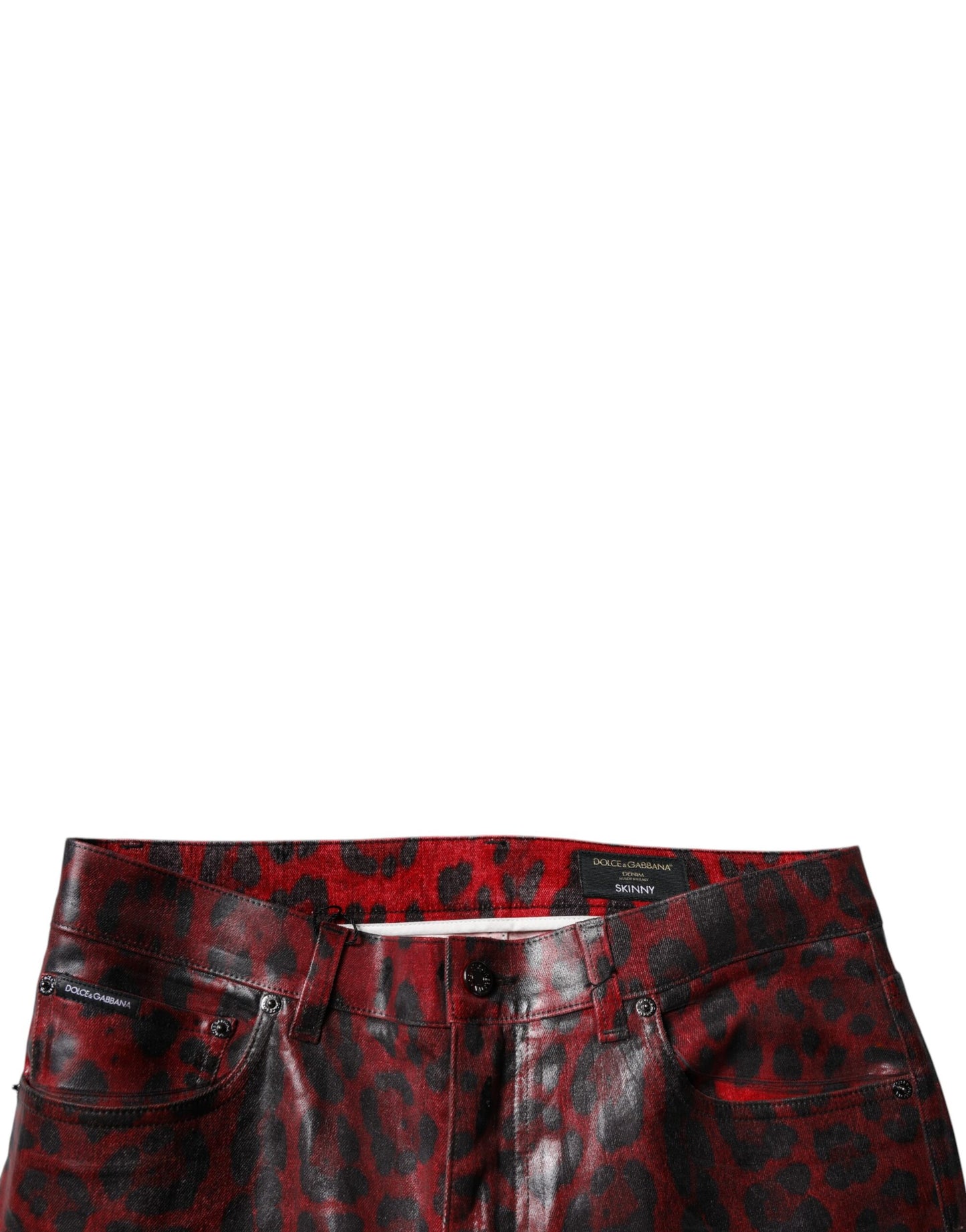 Dolce &amp; Gabbana Röda Leopard Bomull Skinny Herrjeans