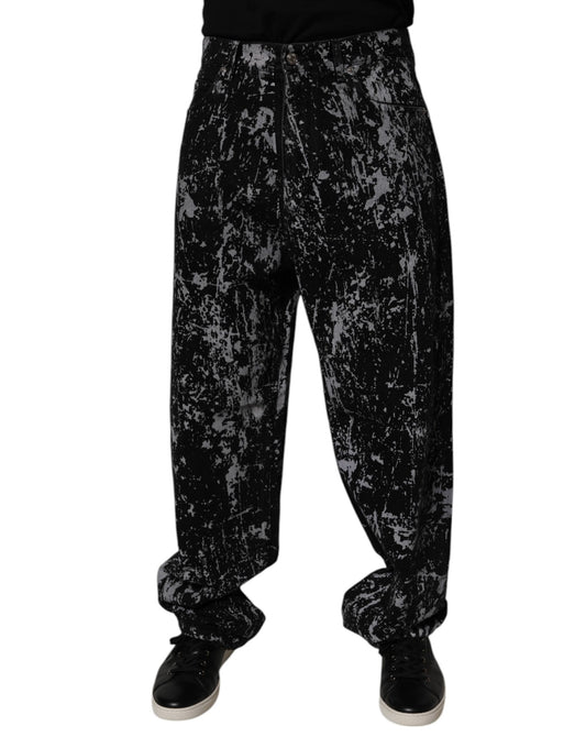 Dolce &amp; Gabbana Svarta Tie Dye Bomull Raka Herrjeans