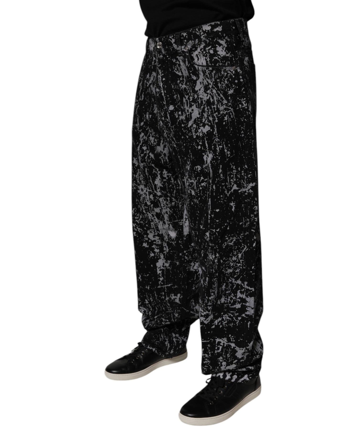 Dolce &amp; Gabbana Svarta Tie Dye Bomull Raka Herrjeans