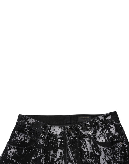Dolce &amp; Gabbana Svarta Tie Dye Bomull Raka Herrjeans