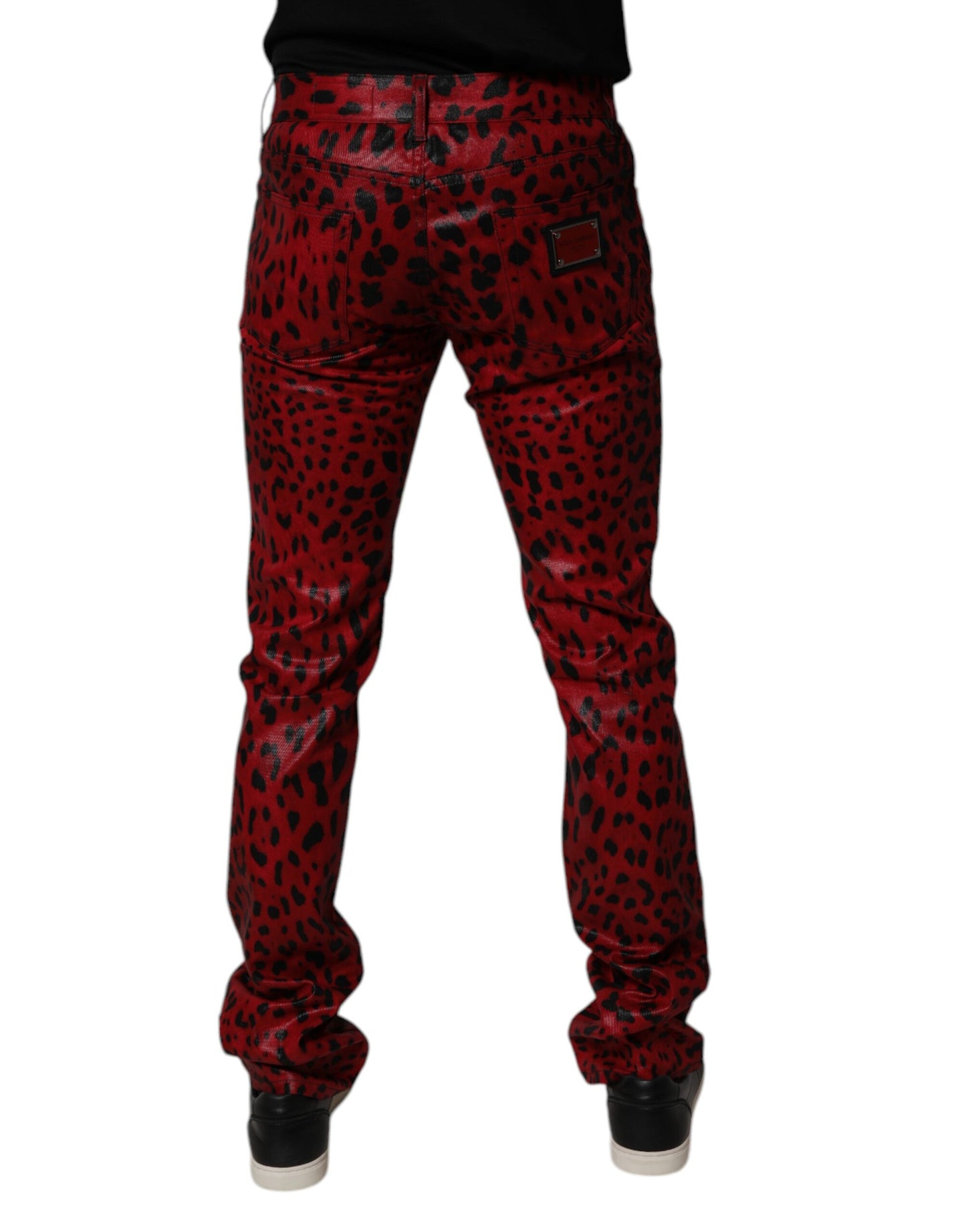 Dolce &amp; Gabbana Röda Leopardfärgade Bomulls Slim Fit Jeans