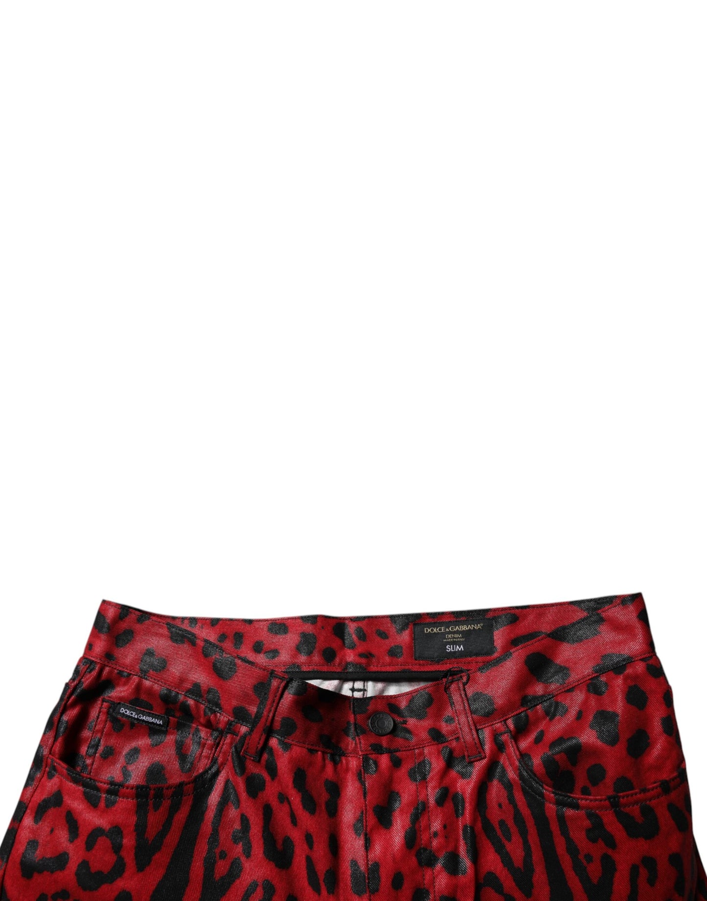 Dolce &amp; Gabbana Röda Leopardfärgade Bomulls Slim Fit Jeans