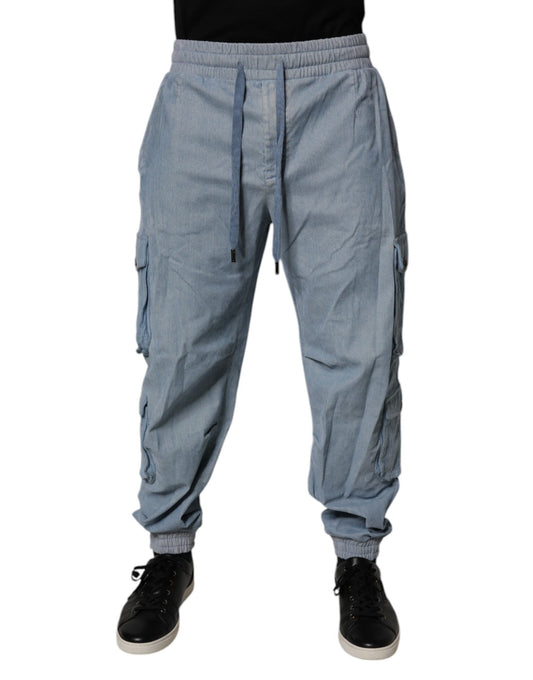 Dolce &amp; Gabbana Ljusblå Bomull Jogger Cargo Herr Denimbyxor