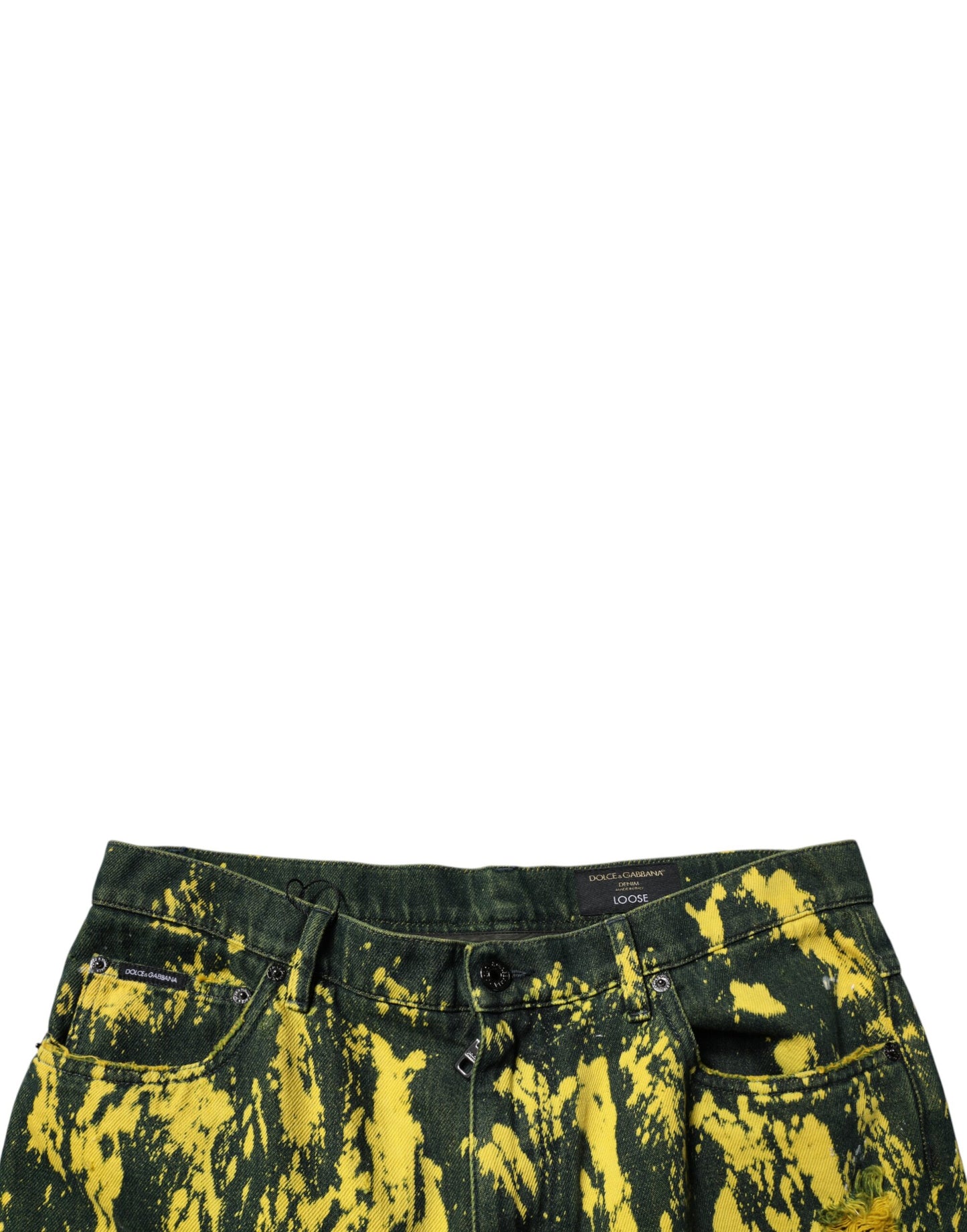 Dolce &amp; Gabbana Svarta Gula Tie Dye Slitna Skinny Jeans Herr