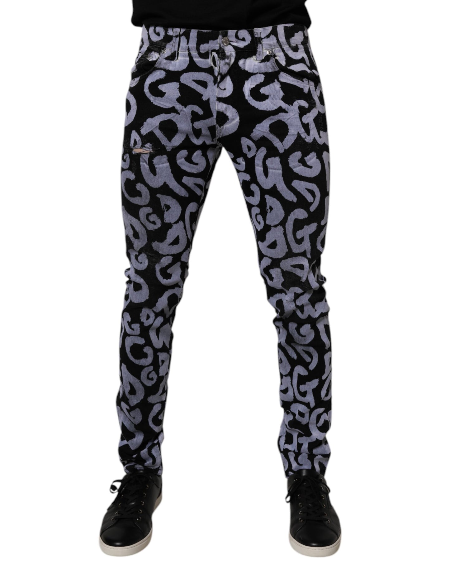Dolce &amp; Gabbana svarta skinny jeans med logotyp och monogram i bomull