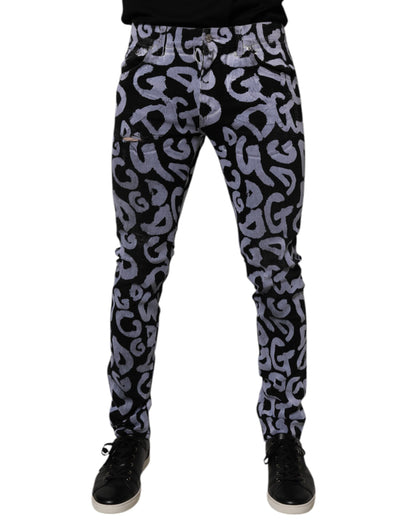 Dolce &amp; Gabbana svarta skinny jeans med logotyp och monogram i bomull