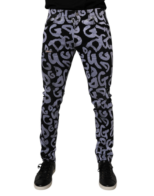 Dolce &amp; Gabbana svarta skinny jeans med logotyp och monogram i bomull
