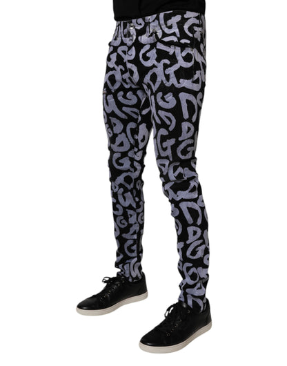 Dolce &amp; Gabbana svarta skinny jeans med logotyp och monogram i bomull