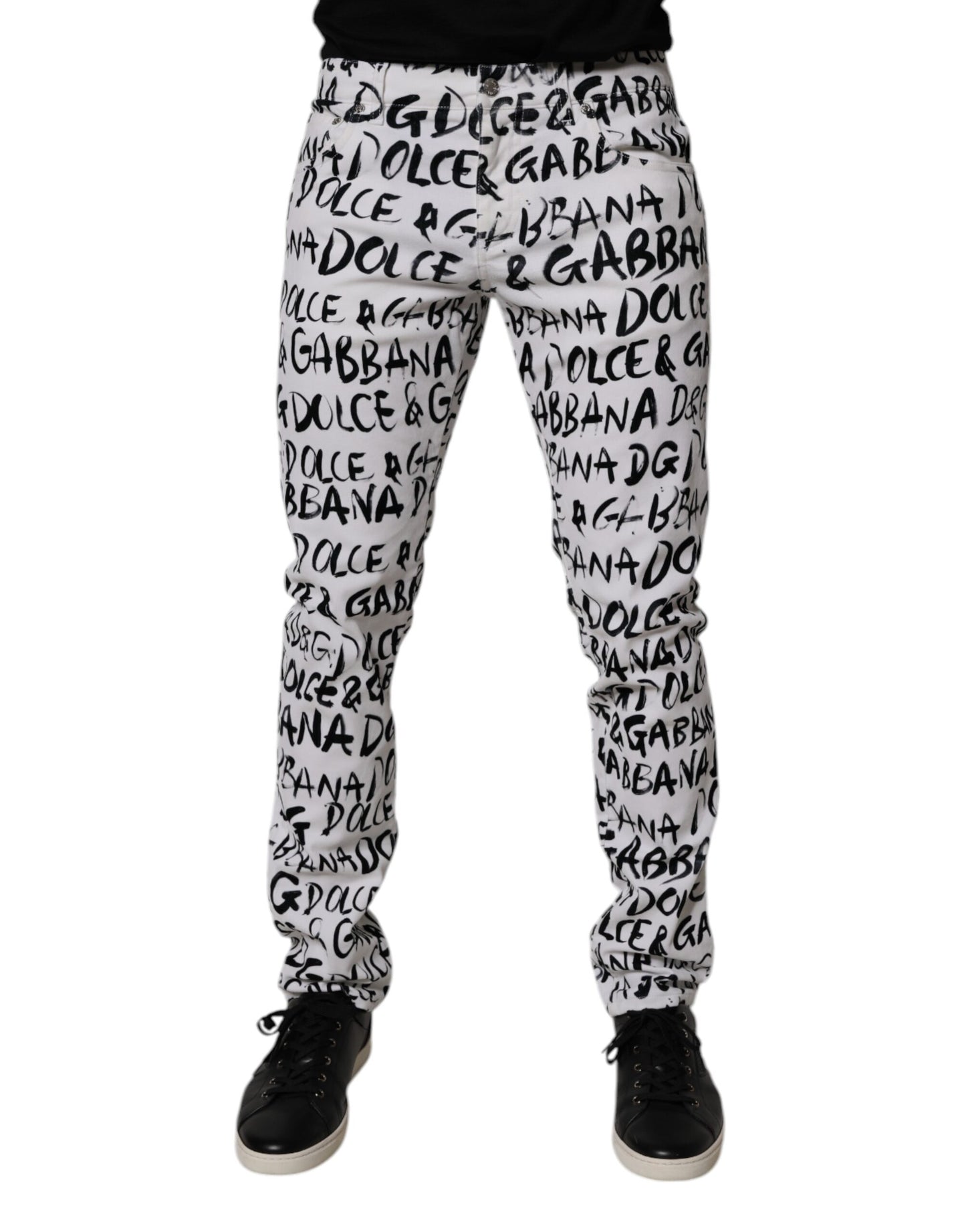 Dolce &amp; Gabbana Vita Bomullslogotyptryck Skinny Denim Jeans