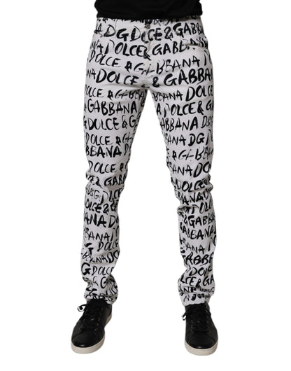 Dolce &amp; Gabbana Vita Bomullslogotyptryck Skinny Denim Jeans