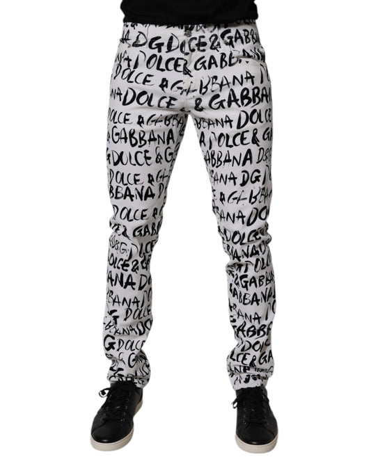 Dolce &amp; Gabbana Vita Bomullslogotyptryck Skinny Denim Jeans