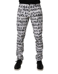 Dolce & Gabbana White Cotton Logo Print Skinny Denim Jeans
