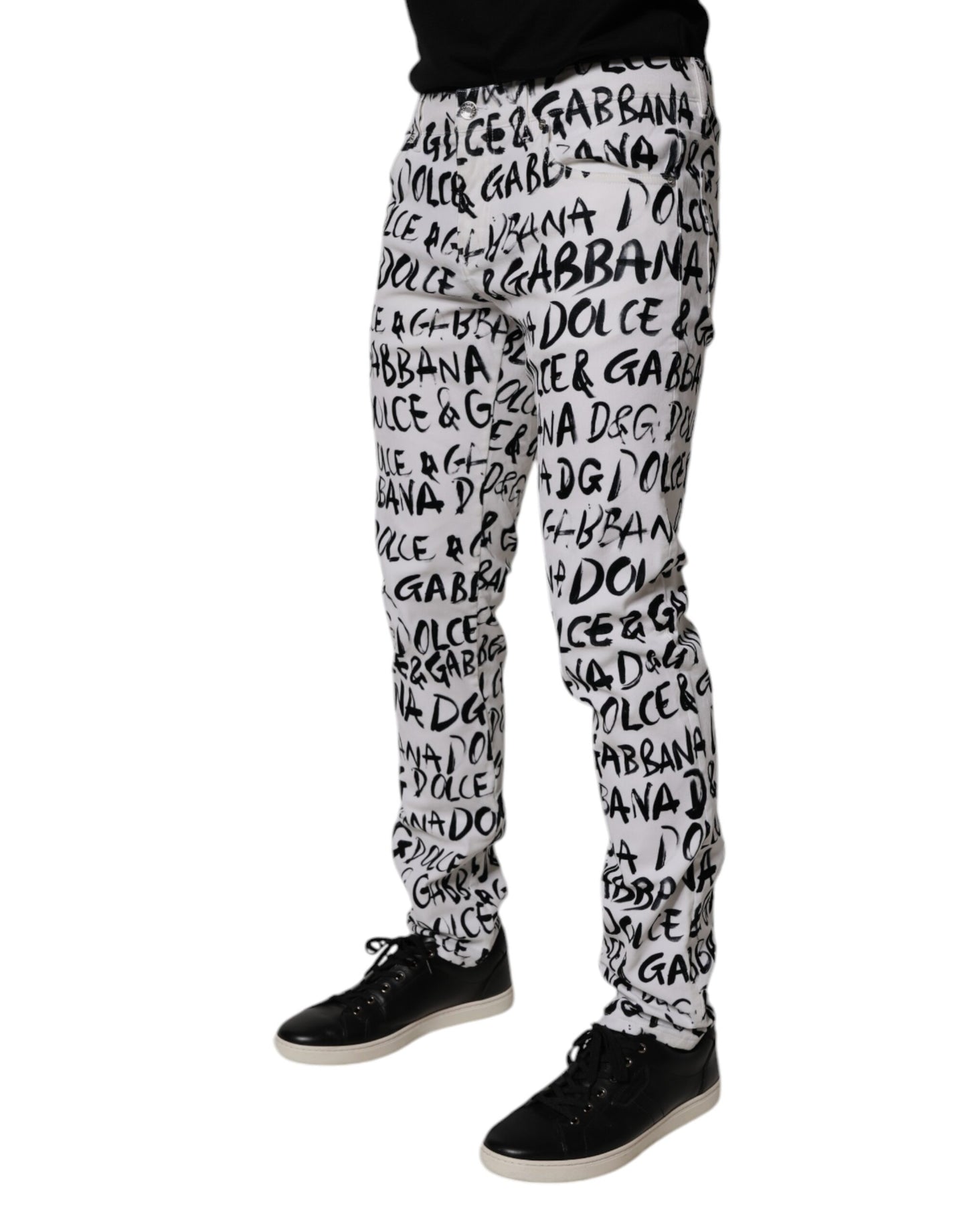 Dolce &amp; Gabbana Vita Bomullslogotyptryck Skinny Denim Jeans