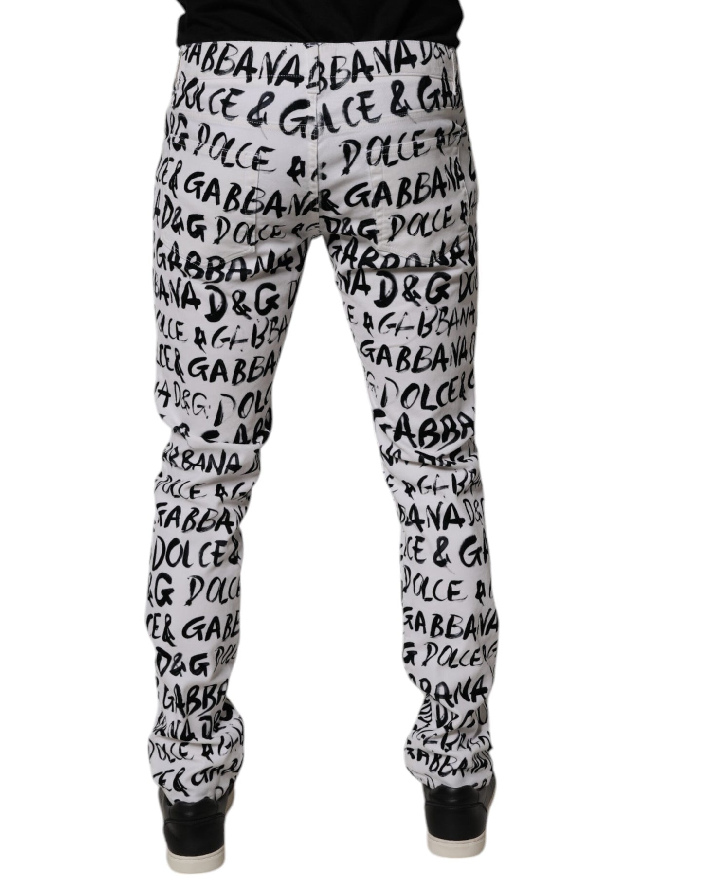 Dolce &amp; Gabbana Vita Bomullslogotyptryck Skinny Denim Jeans