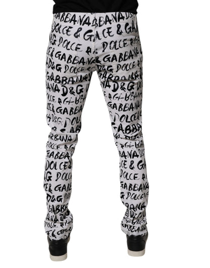 Dolce &amp; Gabbana Vita Bomullslogotyptryck Skinny Denim Jeans