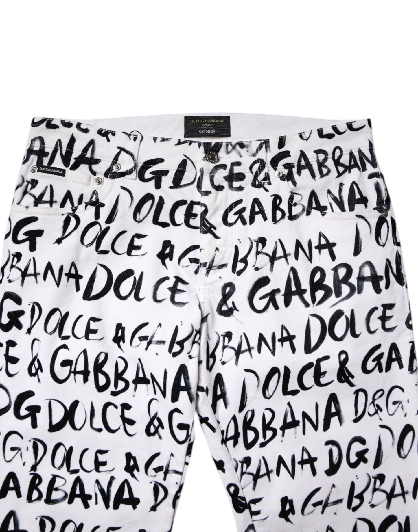 Dolce &amp; Gabbana Vita Bomullslogotyptryck Skinny Denim Jeans