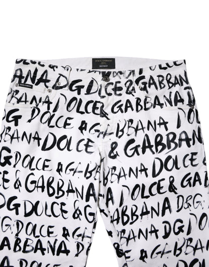 Dolce &amp; Gabbana Vita Bomullslogotyptryck Skinny Denim Jeans