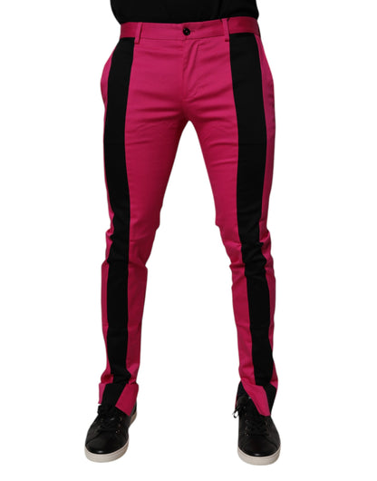 Dolce &amp; Gabbana Rosa Svarta Randiga Slim Fit Herrbyxor