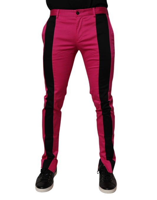 Dolce &amp; Gabbana Rosa Svarta Randiga Slim Fit Herrbyxor