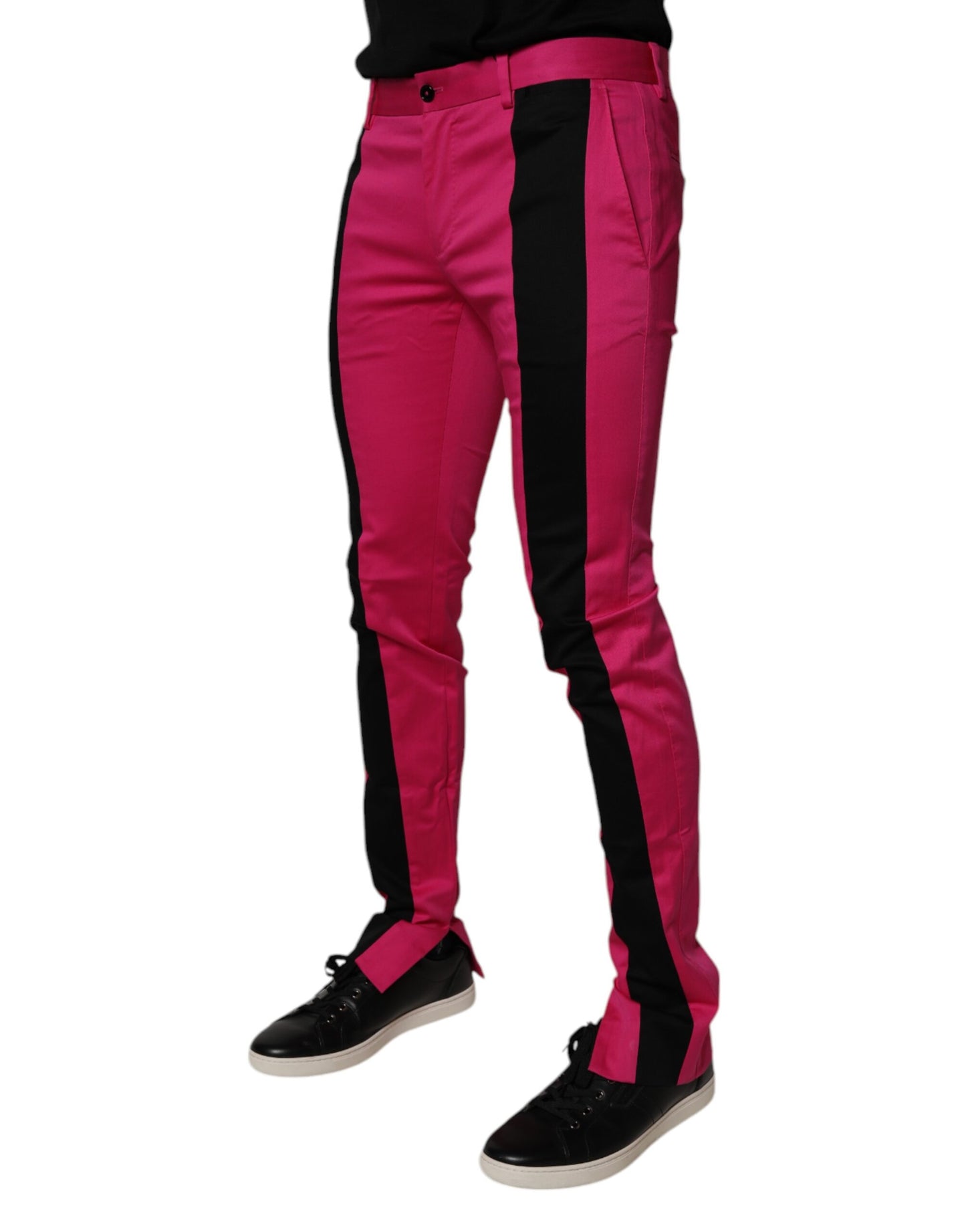 Dolce &amp; Gabbana Rosa Svarta Randiga Slim Fit Herrbyxor