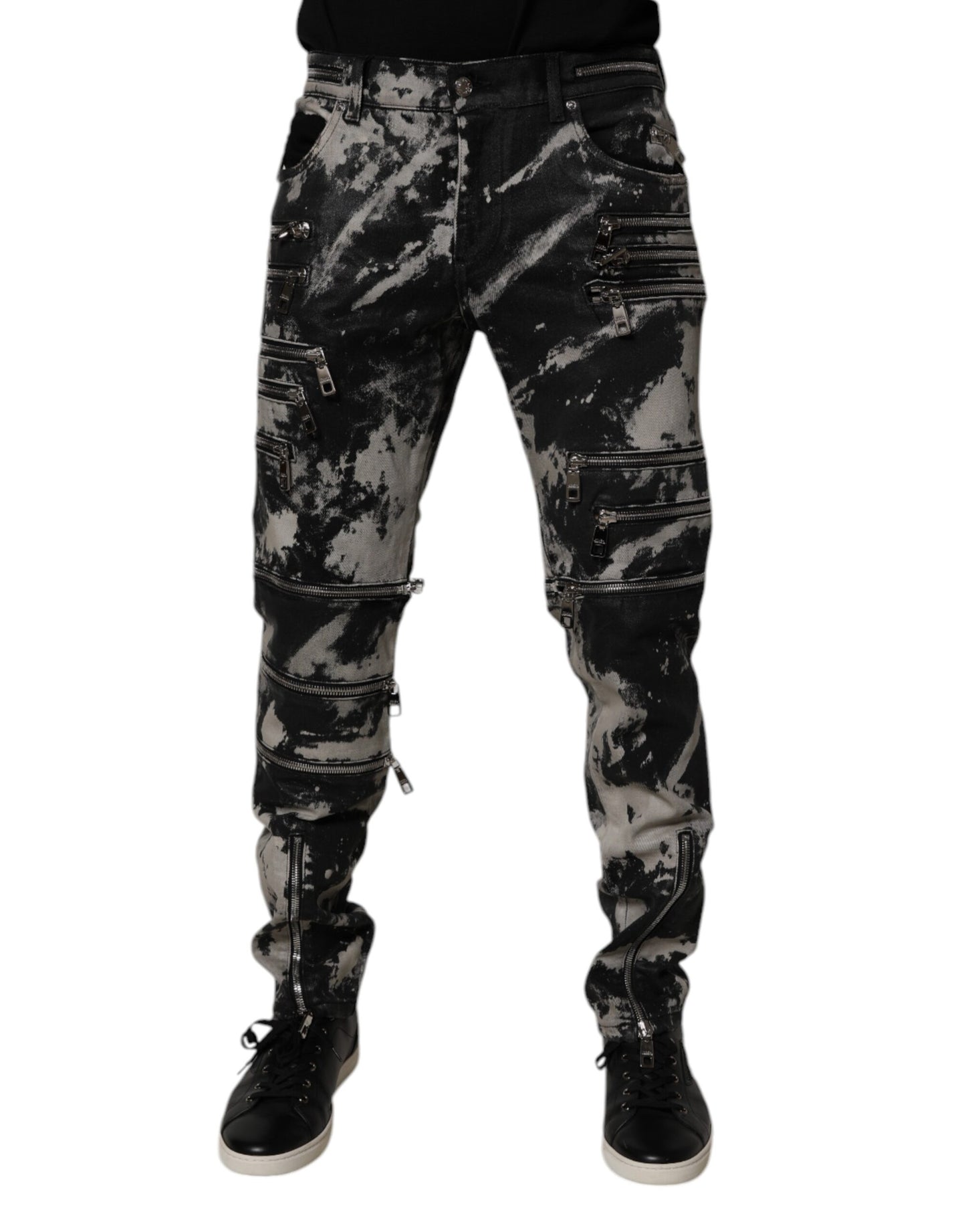 Dolce &amp; Gabbana Svarta Tie Dye Bomull Skinny Dragkedja Denim Jeans