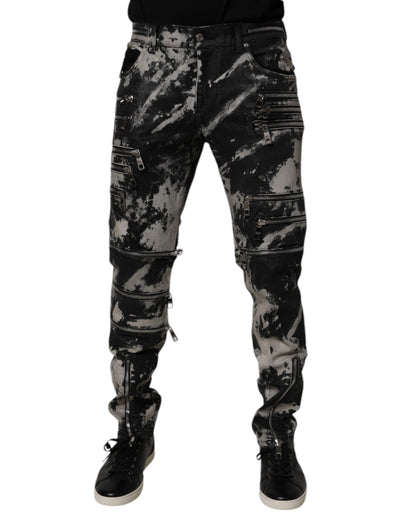 Dolce &amp; Gabbana Svarta Tie Dye Bomull Skinny Dragkedja Denim Jeans