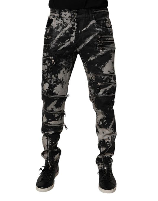 Dolce &amp; Gabbana Svarta Tie Dye Bomull Skinny Dragkedja Denim Jeans
