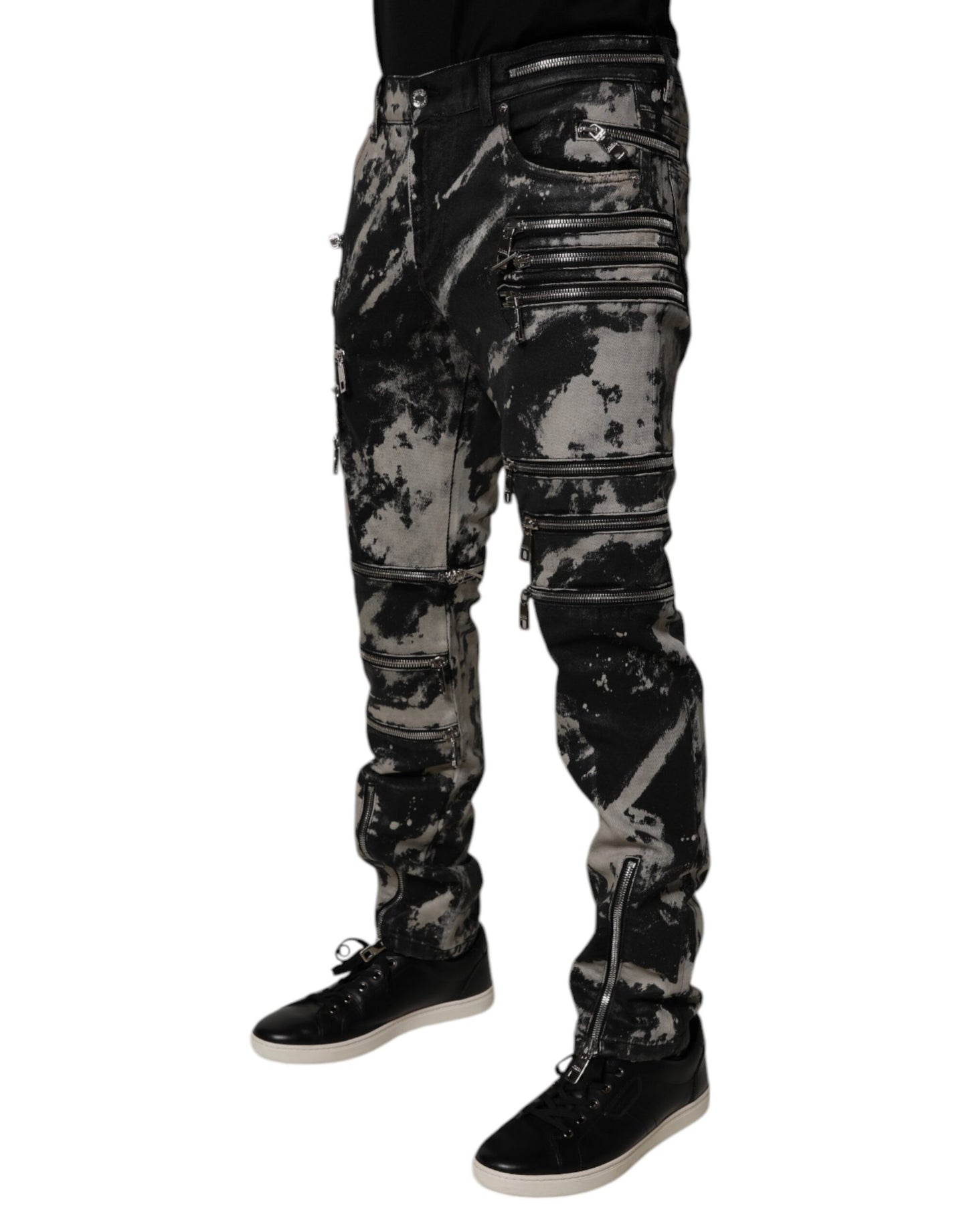Dolce &amp; Gabbana Svarta Tie Dye Bomull Skinny Dragkedja Denim Jeans