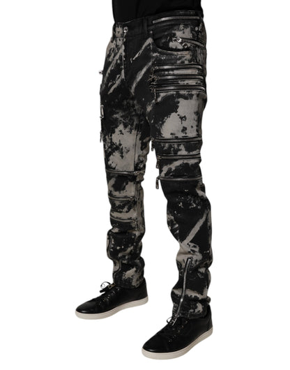 Dolce &amp; Gabbana Svarta Tie Dye Bomull Skinny Dragkedja Denim Jeans