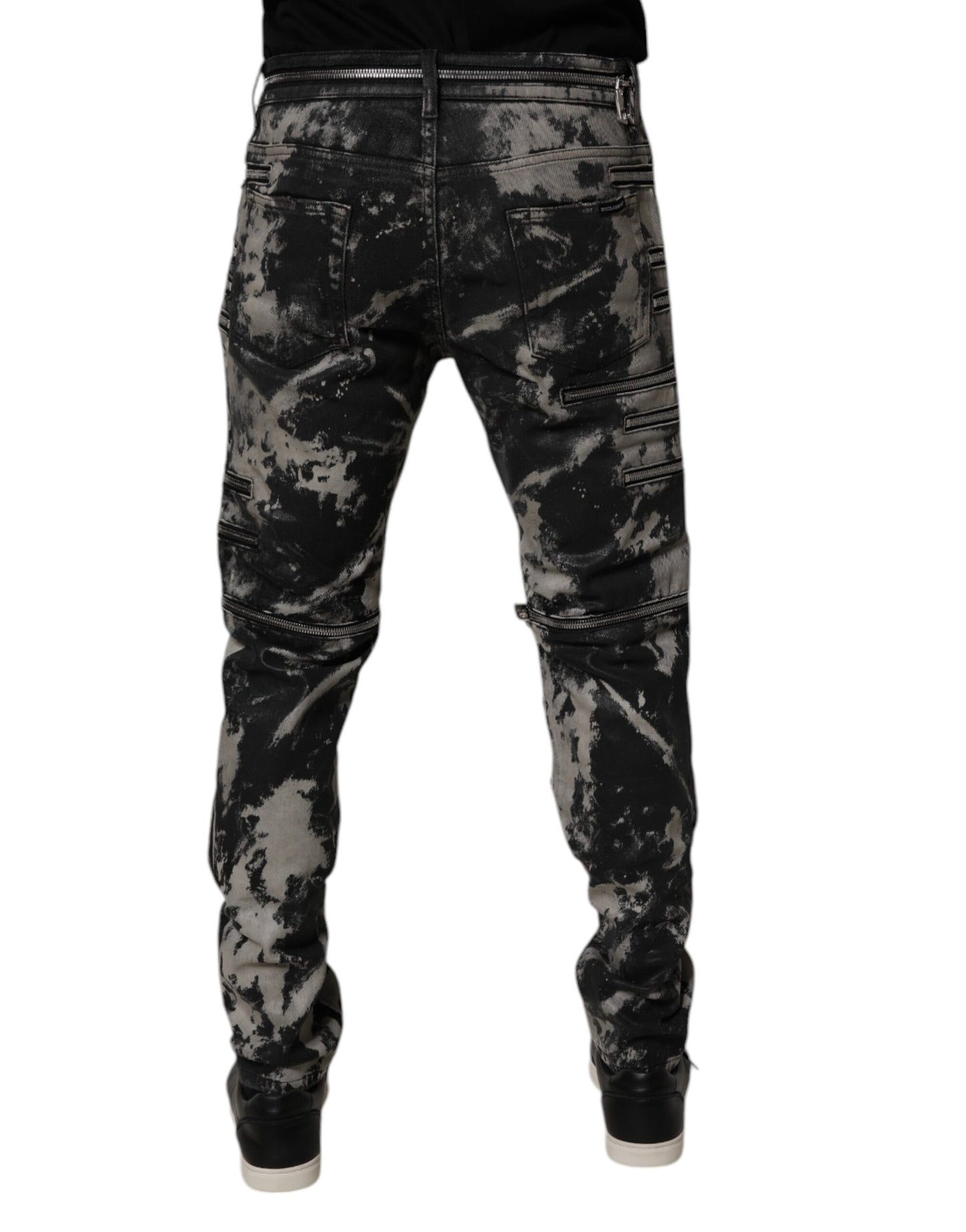 Dolce &amp; Gabbana Svarta Tie Dye Bomull Skinny Dragkedja Denim Jeans