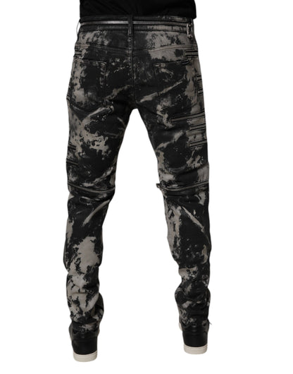 Dolce &amp; Gabbana Svarta Tie Dye Bomull Skinny Dragkedja Denim Jeans