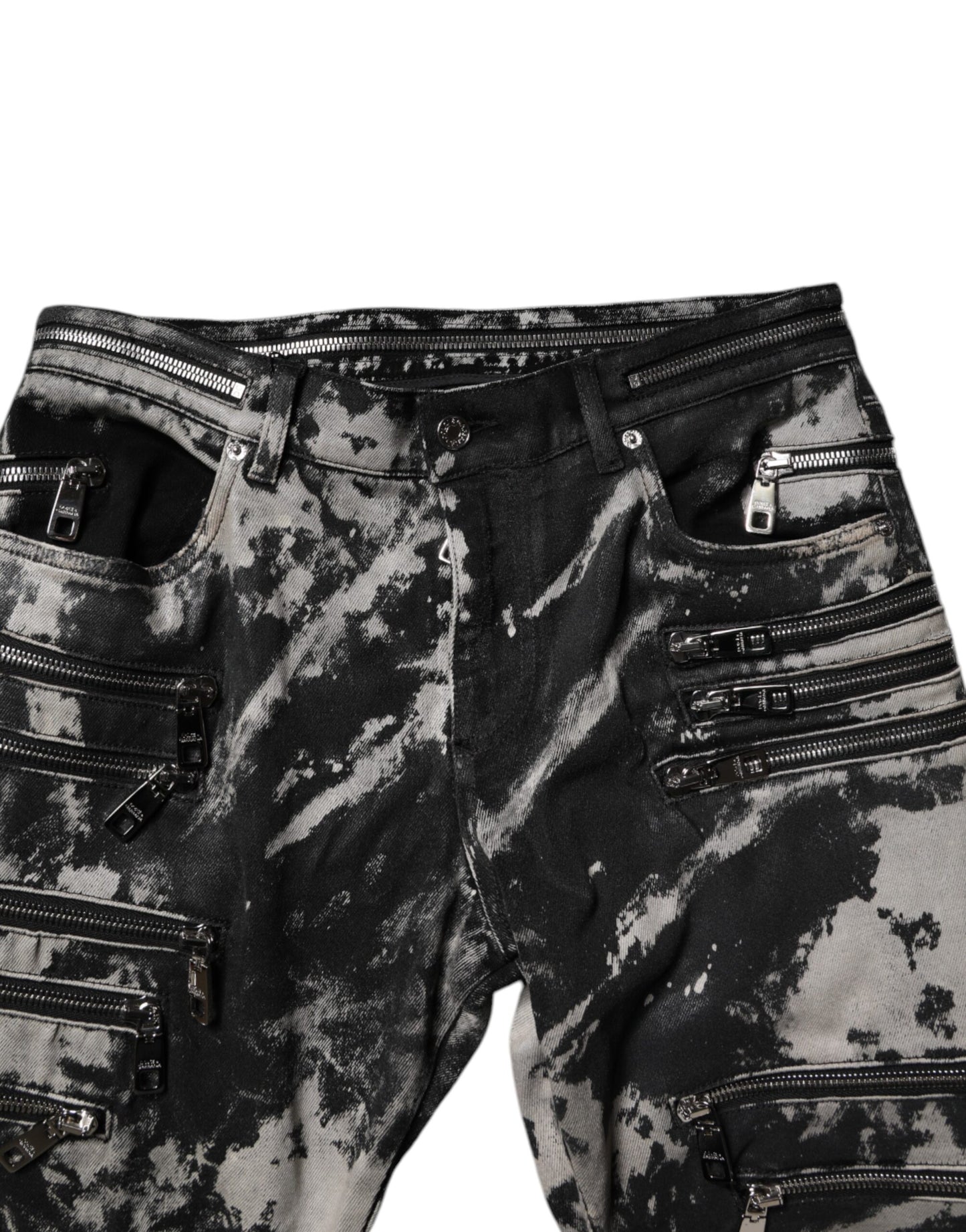 Dolce &amp; Gabbana Svarta Tie Dye Bomull Skinny Dragkedja Denim Jeans