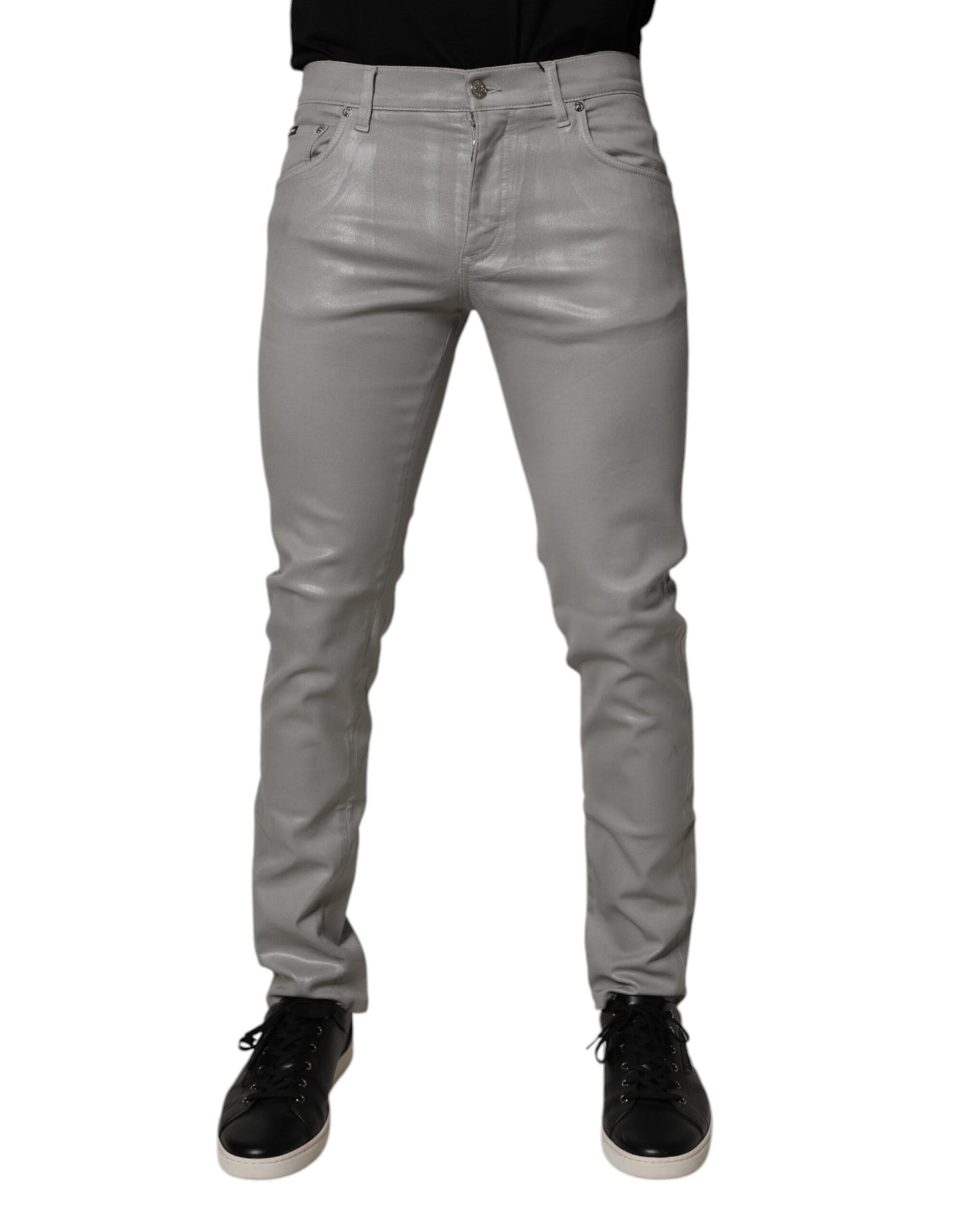 Dolce &amp; Gabbana Grå Bomullsstretch Herr Slim Fit Denim Jeans