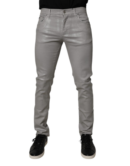 Dolce &amp; Gabbana Grå Bomullsstretch Herr Slim Fit Denim Jeans