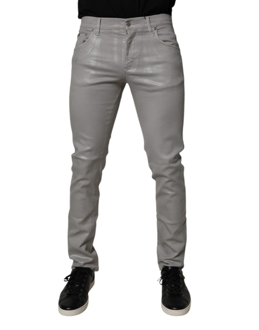 Dolce &amp; Gabbana Grå Bomullsstretch Herr Slim Fit Denim Jeans