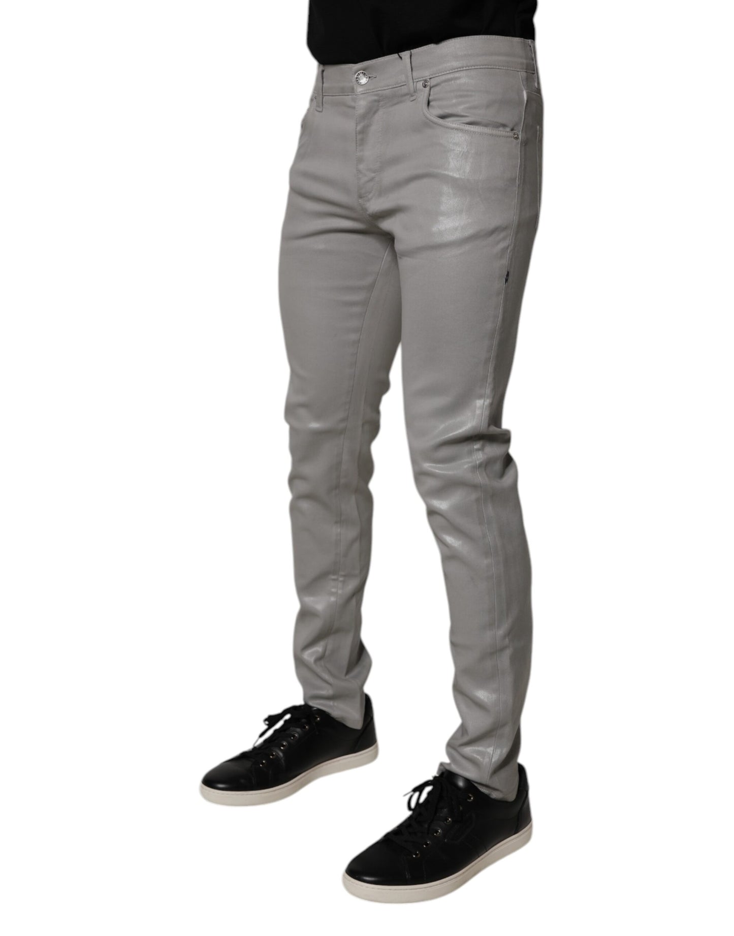 Dolce &amp; Gabbana Grå Bomullsstretch Herr Slim Fit Denim Jeans