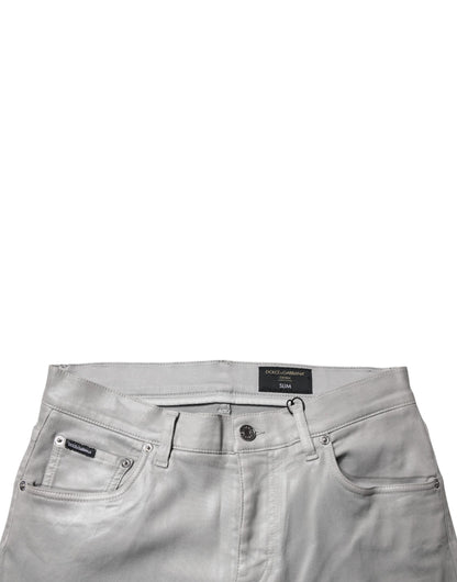 Dolce &amp; Gabbana Grå Bomullsstretch Herr Slim Fit Denim Jeans