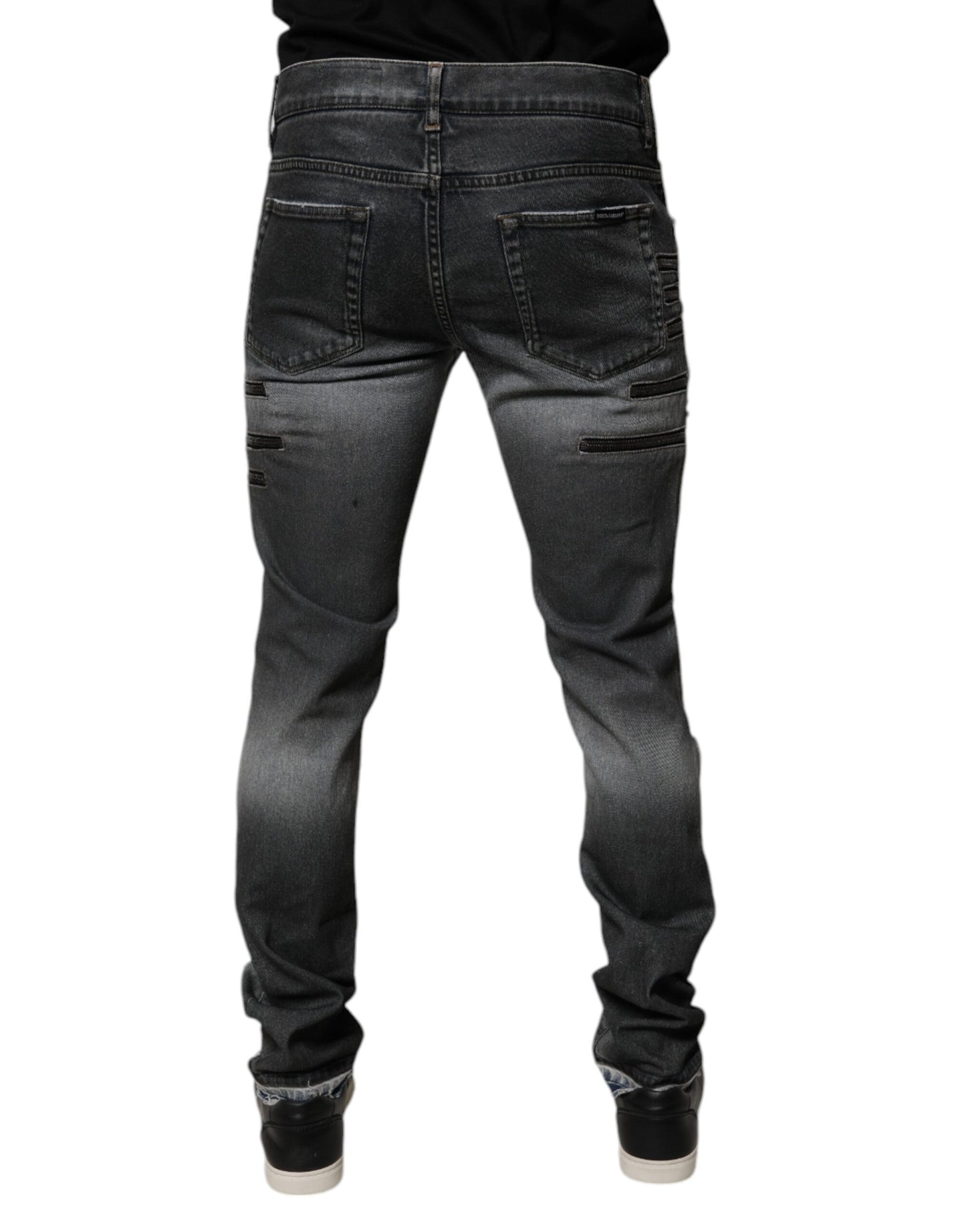 Dolce &amp; Gabbana Mörkgrå Trasiga Bomulls Skinny Denim Jeans