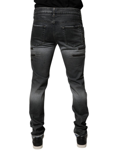 Dolce &amp; Gabbana Mörkgrå Trasiga Bomulls Skinny Denim Jeans