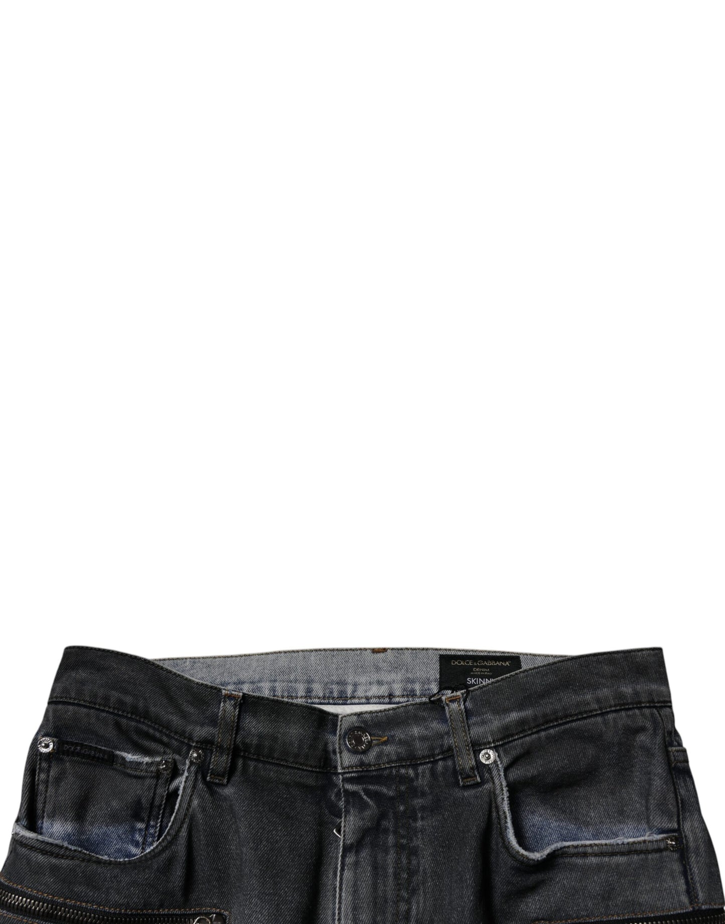 Dolce &amp; Gabbana Mörkgrå Trasiga Bomulls Skinny Denim Jeans